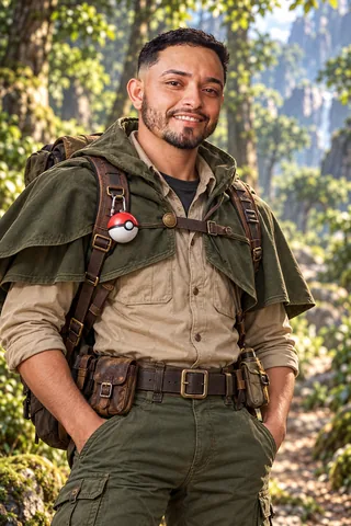 Bruno Lopes, piloto da Pactoz, em sua versão de aventureiro Pokémon